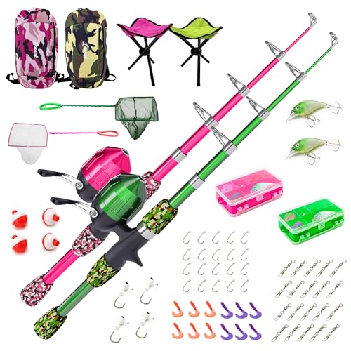 Lanaak 2 Pack Kids Telescopic Fishing Pole, Kids Portable Fishing