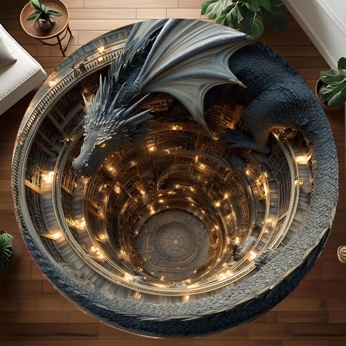 Tapete redondo con efecto 3D dragón personalizado 5' miniatura 1
