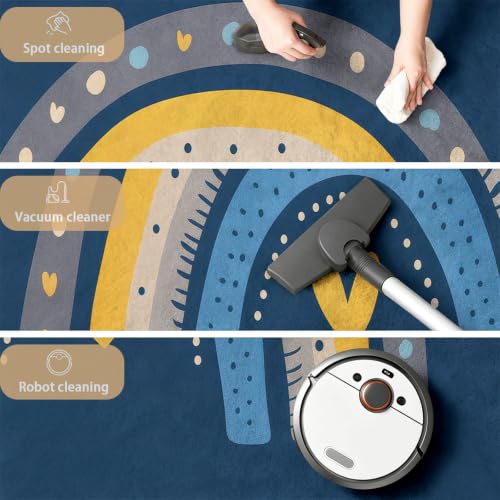 Alfombra azul de salón nórdico 150x210 cm lavable con diseño de arcoíris 6