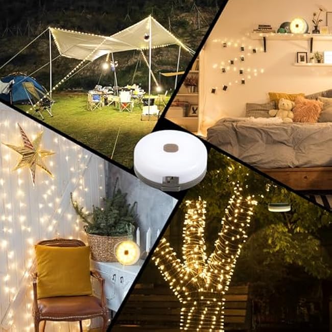 Solar Camping String Lights 32.8 Ft, Rechargeable Led Outdoor Camping Lantern, 8 Lighting Modes, Remote Control, IP44 Waterproof, Foldable Handle, Power Bank, Portable for Hiking, Yard, Deco(32.8FT)