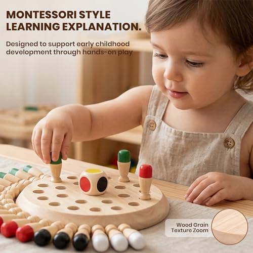 Image of WUDLY Wooden Chess Game for Kids 3-10 Years, Educational Brain Development Puzzle Toy, Memory Matching Board Game, Colorful Match Stick Chess for Boys, Girls & Adults, Eco-Friendly Indoor Games