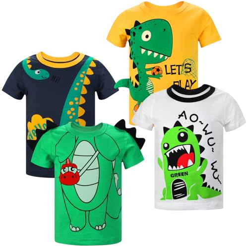 Image of DEEKEY Toddler Boys Shirts Short-Sleeve Little Kids t Shirts Boys' Tops, Tees & Shirts Graphic TEE Age for 2-7 Years 4-Pack
