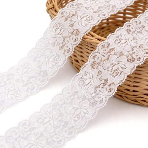 QingHan White Lace Trim Ribbon: 10 Yards 2.36 Inch Wide Lace Ribbon for Sewing - Floral Lace Trim for Crafts - Bridal Wedding Dress - Gift Wrapping and DIY Decor