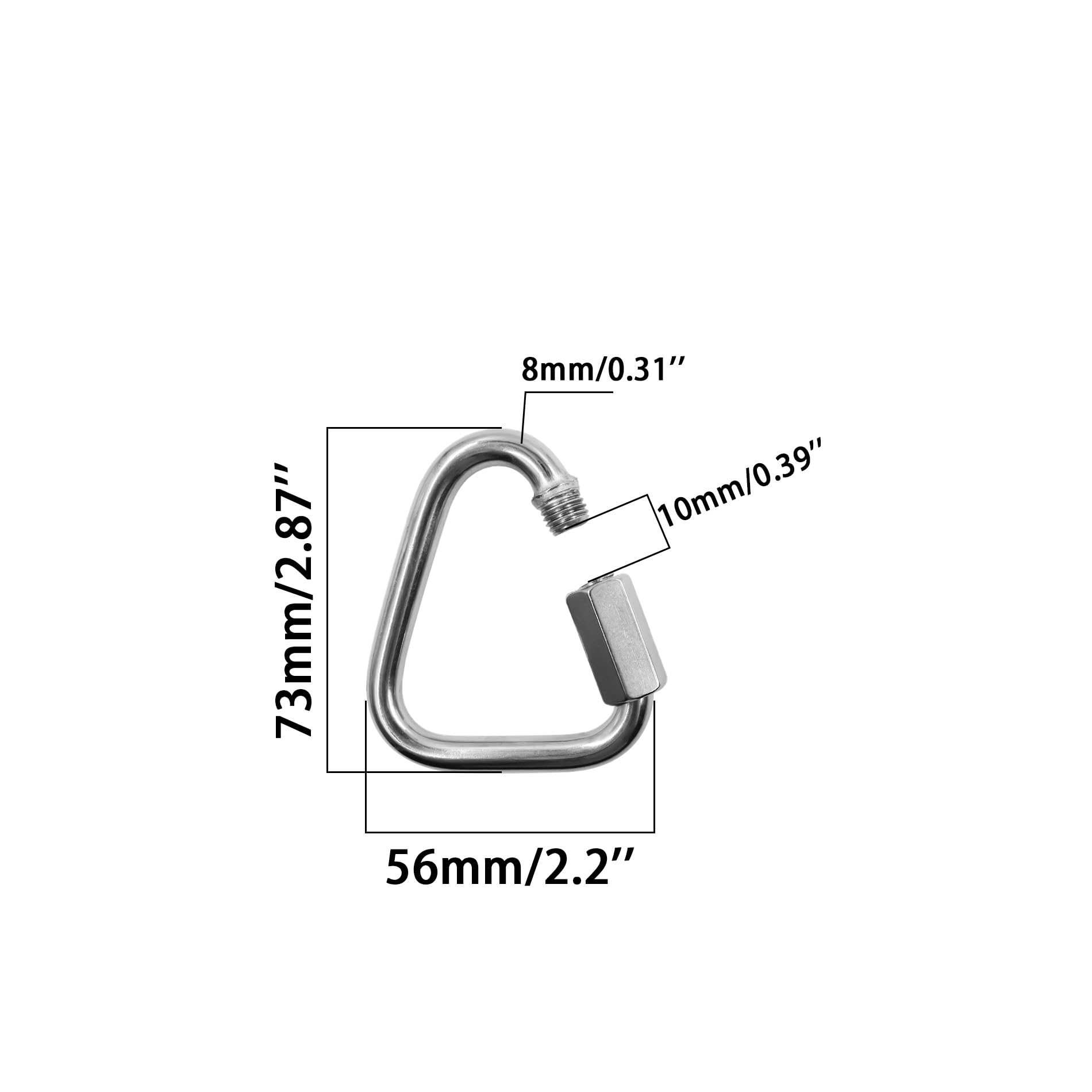 304 Stainless Steel Chain Quick Link Triangle,TTZEZE Heavy Duty Triangle Locking Carabiner Marine Grade Chain Connector for Outdoor Equipment Hammock Keychain Buckle Link 2 Pack 73 * 56 * 8mm