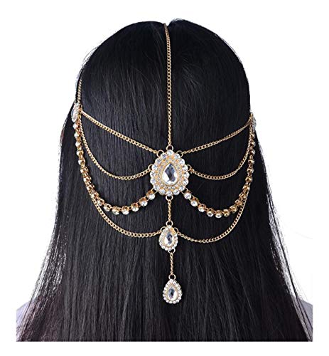 Chargances Christmas Head Chain Crystal Bridal Women Vintage Bohemian Crystal Christmas Headpiece Delicate Weeding Hair Accessories Christmas Gift (gold)