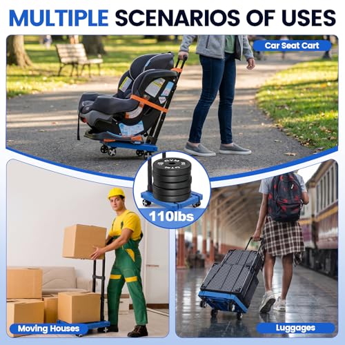 Image of Orzbow Car Seat Dolly for Airport, Folding Car Seat Travel Cart with 4 Wheels and Adjustable Handle, Carseat Roller for Airplane Travel with Straps, Compact Luggage Hand Trolley, Blue
