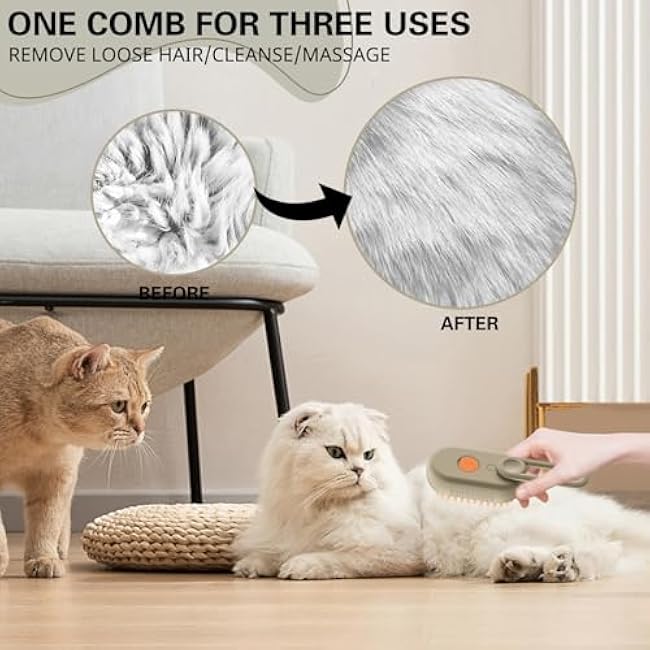 Steamy Pet Brush - Convenient Hair Removal, Easy Collection, Massage Function - Ideal Steam Brush for Cats! (White)-tZEDgwvj