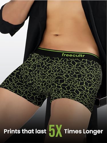Image of Freecultr Men's Tipline Cotton Trunk Stretch Printed Trunks with Stylish Waistband | Breathable Innerwear for All-Day Comfort