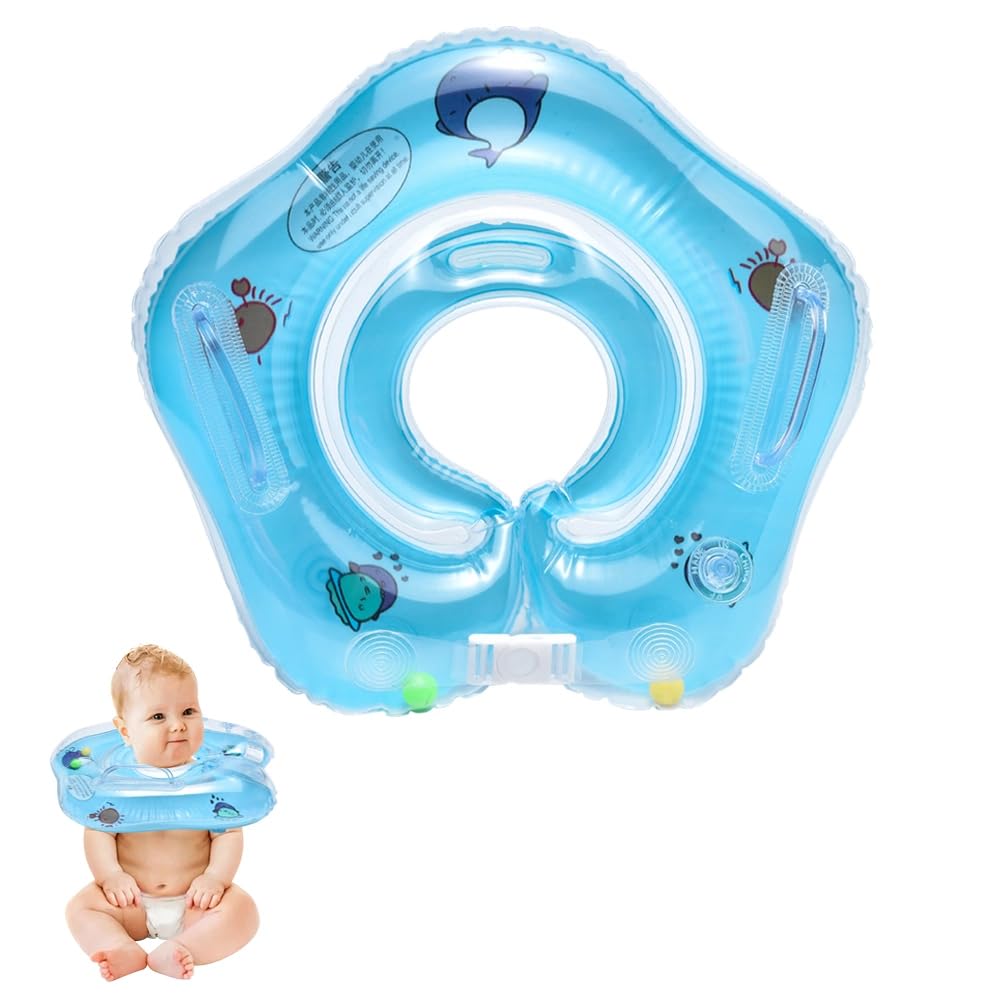 AMERTEER Inflatable Swimming Pool Tube, Baby Swimming Ring Floatation Device, Infant Toddler Pool Tube Life Jacket with Air Pump, Safe Swim Float Tube, Blue for Pool & Beach Fun
