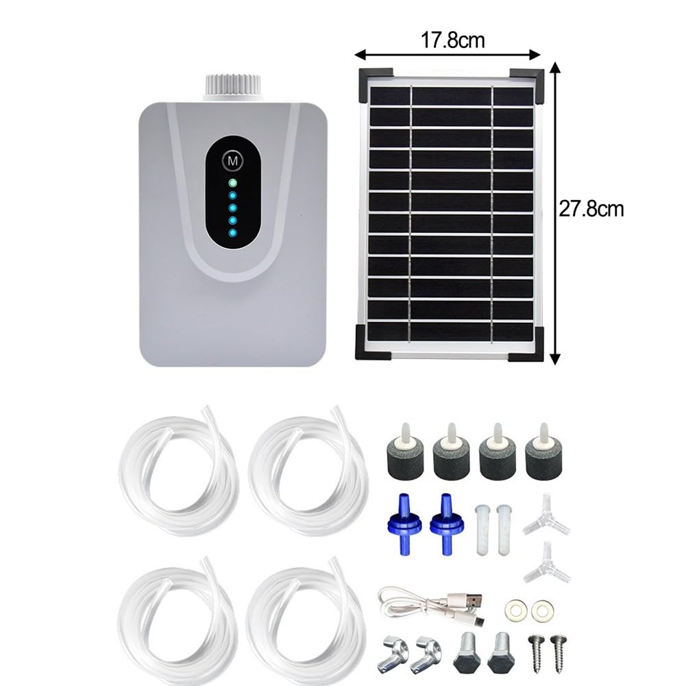 Pompa ad ossigeno solare per acquario, con pannello da 6 W e batteria da 6000 mAh, per doppia ricarica USB solare, aeratore silenzioso per stagni all'aperto