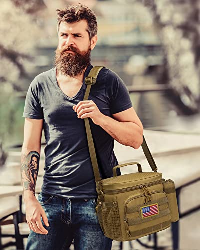 Tacticism Tactical Lunch Box For Men 12L Molle Lunch Bag Adult, Up To 8 Hours Insulated Lunchbox, Large Durable Leakproof Cooler With Detachable Water Bottle Pouch, For Work Camping Fishing, Brown #TOP6