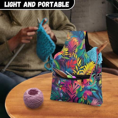 Image of ZUXONGSY Tropical Leaf Yarn Storage Bag for Crocheting Dragonfly Knitting Project Handbag Crochet Organizers and Storage Knitting Accessories