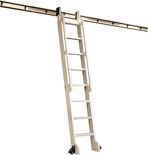 Bibliotek glidande stege hårdvarusats 3,3 fot-20 fot, rullande stegskenor Rustik svart stål runda rör Mobila stege spår med golv rullhjul - (Ingen stege) (Storlek: 16ft/500cm spår kit)