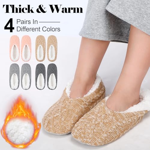 Eurzom 4 Pairs Fuzzy Soft Sole Slippers for Women Indoor House Slippers with Non Slip Bottoms for Winter Cozy Gift2