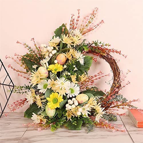 Gppzm Easter Chrysanthemum Wreath Garland Colored Eggs Egg Wreath Window (Color : A, Size : 19.69Inch) #TOP1
