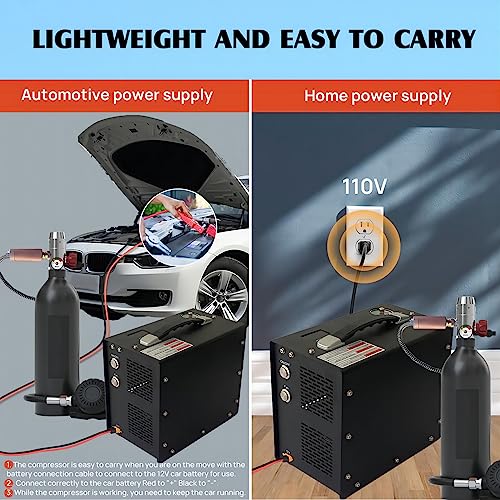 Image of PCP Air Compressor 4500Psi /30Mpa Water /Oil Free Air Pump Rifle /Pistol Paintball Cans Powered 12V DC /110V AC For Home Use With Power Converter And Oil-moisture Filter Easy Carry