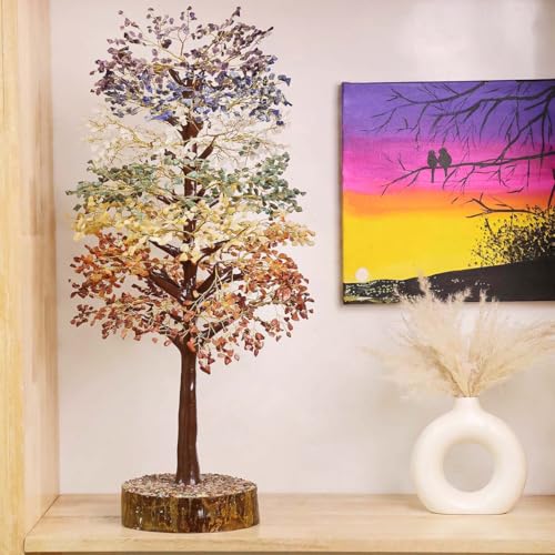 Image of Antique 7 Chakra Crystal Tree of Life 2500 Beads | Seven Chakra Gemstone Bonsai Money Tree for Positive Energy Good Luck | Home Decor Christmas Gift