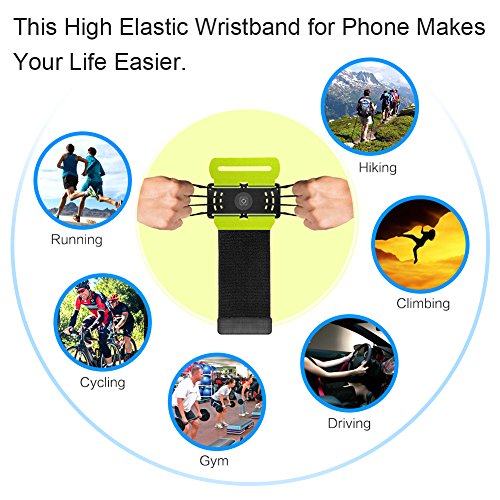 VUP Wristband Phone Holder for iPhone Xs Xs Max XR X 8 8 Plus 7 7 Plus 6S 6 5S Samsung Galaxy S9 S8 Plus S7 Edge, Google Pixel, 180° Rotatable, Great for Hiking Biking Walking Running Armband (Green)