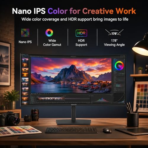 Image of Deco Gear 40 inch Curved 5K2K Nano IPS Monitor, 5120x2160 UltraWide 21:9 Display, 120Hz, 99% DCI-P3, HDR, Adaptive Sync, 65W USB-C PD, 2500R, HDMI Display Port