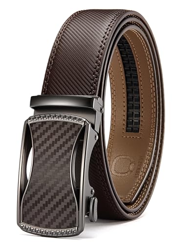 Image of Chaoren Leather Ratchet Belt 2 Pack Dress with Click Sliding Buckle 1 3 /8 inch in Gift Set Box - Adjustable Trim to Fit