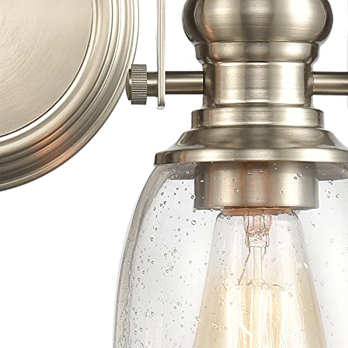 Image of Elk Home Chadwick 2-Light Industrial Vanity Wall Sconce - Satin Nickel, Seeded Glass Shades, 14 Inch Wide