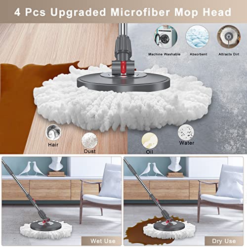 Spin Mop And Bucket With Wringer Set For Floor Cleaning - Voubien Floor Mop And Bucket System With 4 Pcs Microfiber Washable Mop Head, Wet And Dry Use Mop For Wall Hardwood Laminate Tile #TOP3