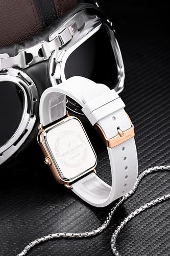 Image of Daniel Hechter Paris Lea Collection Watch for Women with Square Dial, Crystal and Rose Gold Markers, Date Display and Silicone Strap