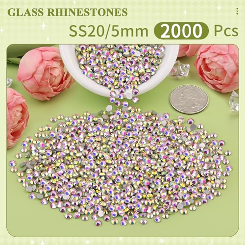 Image of 2000PCS SS20 /5mm Crystal Glass Rhinestones for Bedazzling (Crystal AB) | Flatback AB Rhinestones for Crafting DIY Crafts Nail Makeup Decoration, Gems Diamond Charms for Tumbler Shoes Clothing Mug