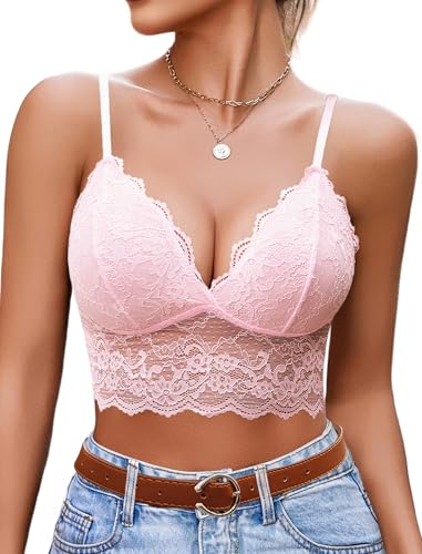 Image of Avidlove Lace Bralettes for Women V Neck Spaghetti Strap Bra Unpadded Tops Sexy Cami Crop Top Going Out Lingerie