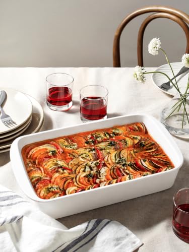 Image of LE TAUCI 9x13 Ceramic Casserole Dish with 304 Stainless Rack, 4.6 Qt, White | 15.7 In Handle to Handle, Deep 4.6 Qt Baking Dish, 304 Stainless Steel Rack, Lead-Free Glaze, Oven Safe to 500F