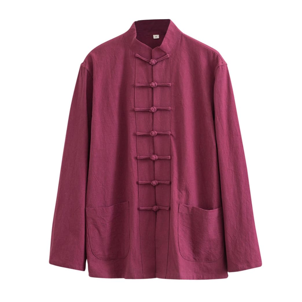 ZHOUXIAO Lâche Tai Chi Uniformes Hommes Chinoise Traditionnelle Kung Fu Vêtements Coton Linge de linge Chun Vêtements, Travaux à manches longues Hanfu Jacket Chemise Costume red-7XL
