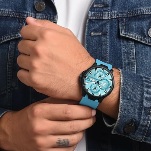 Image of LIMESTONE Men's Analog Quartz Watch with Day & Date Display, Leather /Silicone Strap - Casual & Formal Wrist Watch for Men