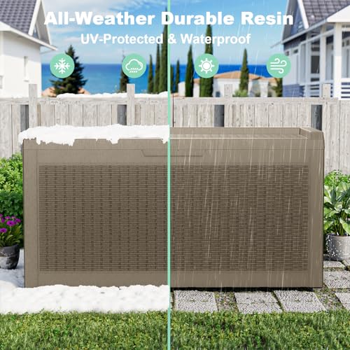 Image of 60 Gallon Waterproof Resin Deck Box, UV Resistant Outdoor Storage for Garden, Patio, Porch, Delivery（Gray，60 Gallon）