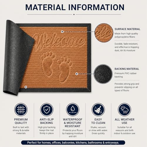 Image of DecorTwist PVC Door Mat 60x40 cm | Heavy Duty Indoor Outdoor Entrance Mat | Anti-Slip Rubber Back | Waterproof Dust & Dirt (Style 4 [ Maroon ], Half Round PVC Door Mat 80x40 cm, Pack of 1)