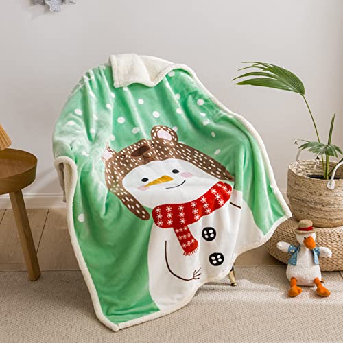 Iczodrow Double Layer Flannel Cartoon Children's Blanket, Lamb Nap Kids Blanket for Office Kindergarten Nap As Sleeping Quilt (Snowman)