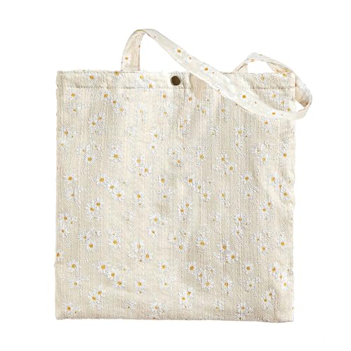 Image of Women's Floral Embroidered Tote Bag with Pocket flowers embroidery crossbody shoulder bag beach cute handbag canvas