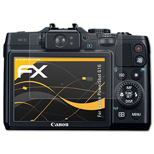 atFoliX Película Protectora Compatible con Canon PowerShot G16 Lámina Protectora de Pantalla, antirreflejos y amortiguadores FX Protector Película (3X)