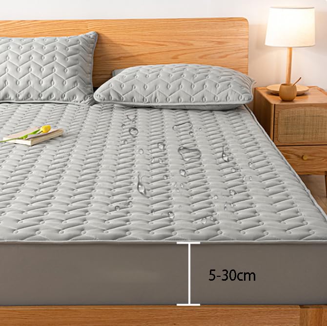 FCLDESHOP Sábana Acolchada Impermeable de algodón Crudo, Protector de colchón con Barrera Orina para Dormitorio de niños Mayores, Caqui, 200x220 cm (1 Unidad)