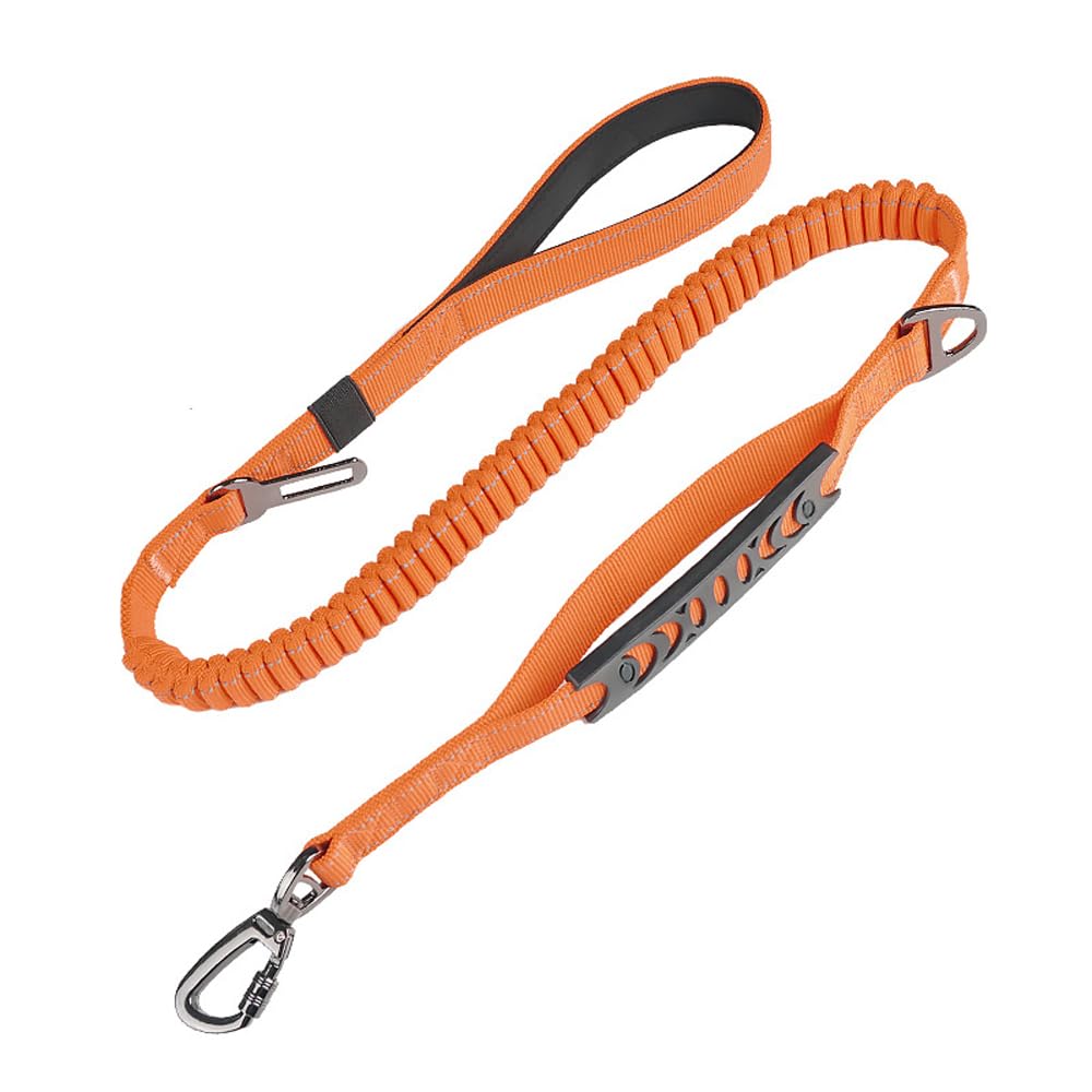 YzoTek Heavy Duty Bungee Dog Leash - Safety Shock Absorbing 2 Padded Handles Training Leash with Metal Lock, D Ring, Car Seat Belt Clip and Reflective Strips for Medium Large X-Large Dogs