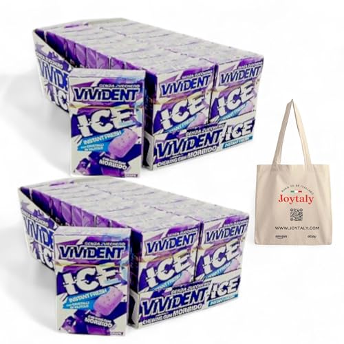 Vivident Ice Grape - Lote de 40 estuches de goma para mascar, 27 g, Instant Fresh + JOYTALY Bag