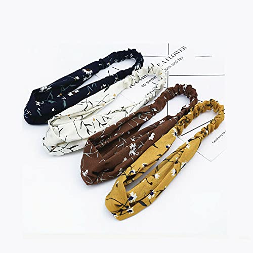 BAKEFY 4 Cloth Knot Band for Women Yoga Wide Headband Cotton Turban Bandana Floral Print Hair Band Head Wrap - Multicolor (B095C8R6NG) Amazon Price History, Amazon Price Tracker