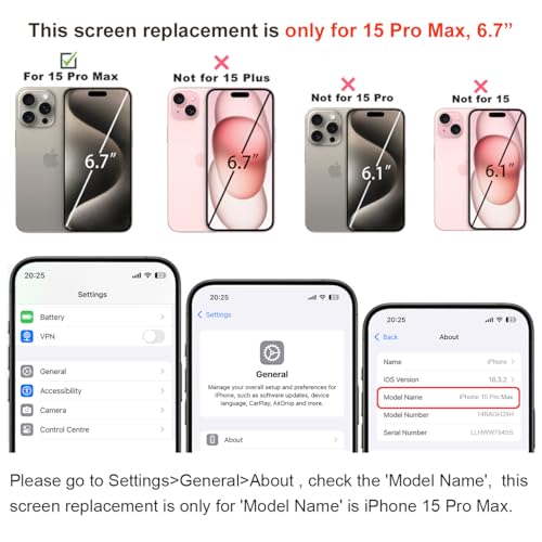 Écran de remplacement iPhone 15 Pro Max dalle haute précision IPS FHD A2849 - 3