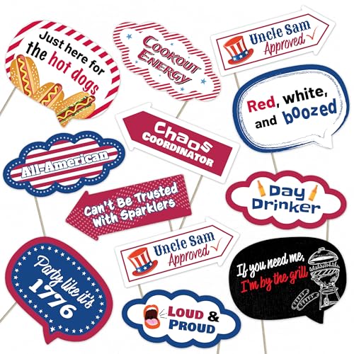 Patriotic USA 4th of July Photo Booth Props for Independence Day Party 12 Piece Set