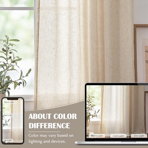 Jinchan DYMRP-50108D00 Soft Linen Curtains, Natural Curtains 108 Inches Long, Crude Light Filtering Farmhouse Curtains For Living Room Bedroom, Beige Curtains Back Tab Top Set 2 Panels thumb #6