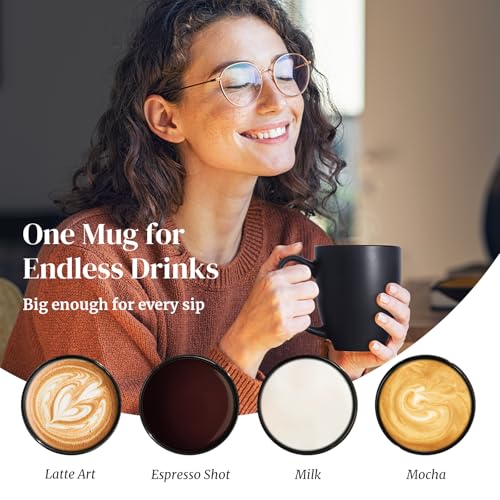 DOWAN Coffee Mugs, Black Coffee Mugs Set of 6, 16 oz Ceramic Coffee Cups with Large Handles for Men Women, Porcelain Big Mug for Tea Latte, Mug Gifts for Home Office Party - Image 6