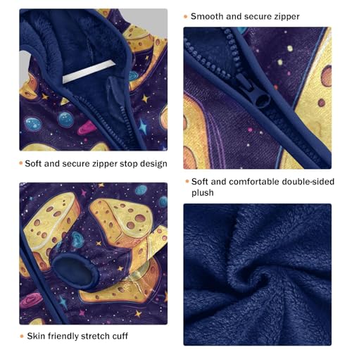 Cheese Blocks in Space Pattern Toddler Fleece Jacket Girl Boys Hooded Fleece Jacket Coat Warm Outwear Zip-up 3-10T3