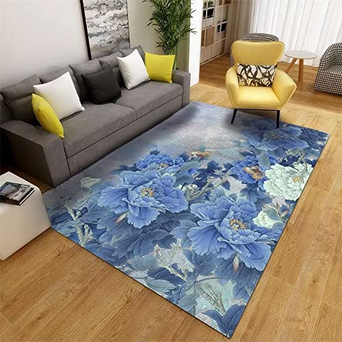 Tapis bleu fleurs simples rétro 200x250cm pour salon et chambre - 2