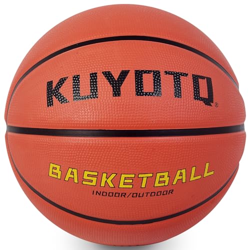 KUYOTQ Kids Toddler Youth Adult Size 3/4/5/6/7 Basketball Thickened Rubber or Leather in& Outdoor Basketball for Boys Girls (Brown Thickened Rubber, 4 Kids & Youth - 25.5')