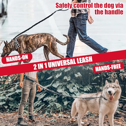 Joggingleine Hunde, Freihandleine Hund, Hundeleine Große Hund, Bauchgurt Hundeleine Zum Joggen Laufen Wandern Mit Dual Griffe, Für Mittelgroße Bis Große Hunde (Schwarz)