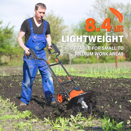 MAXLANDER Electric Tiller Cultivator, 14 Inch 12 Amp Corded Tiller for Gardening with Foldable Handle, 4 Steel Tines, Garden Rototiller with Wheels for Lawn Yard Soil Cultivation - Thumbnail 5